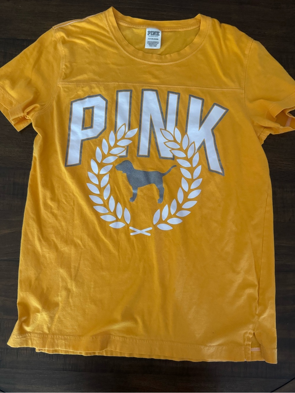 PINK Victoria's Secret womens Yellow Logo Short-Sleeve Tee